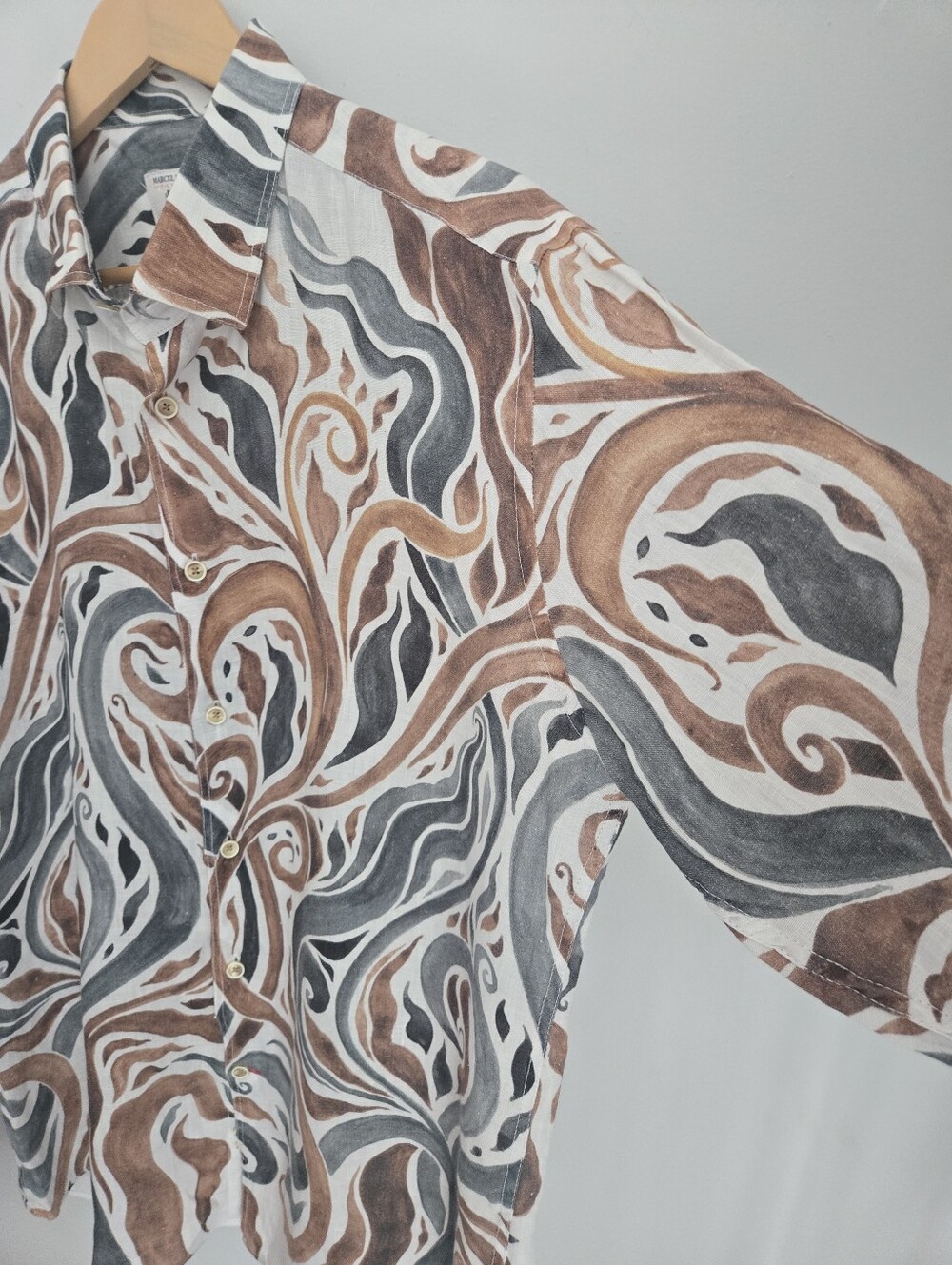 MARCEL MASSIMO Long-Sleeve Linen Shirt in Brown & Gray Button-Up - Picture 13 of 15